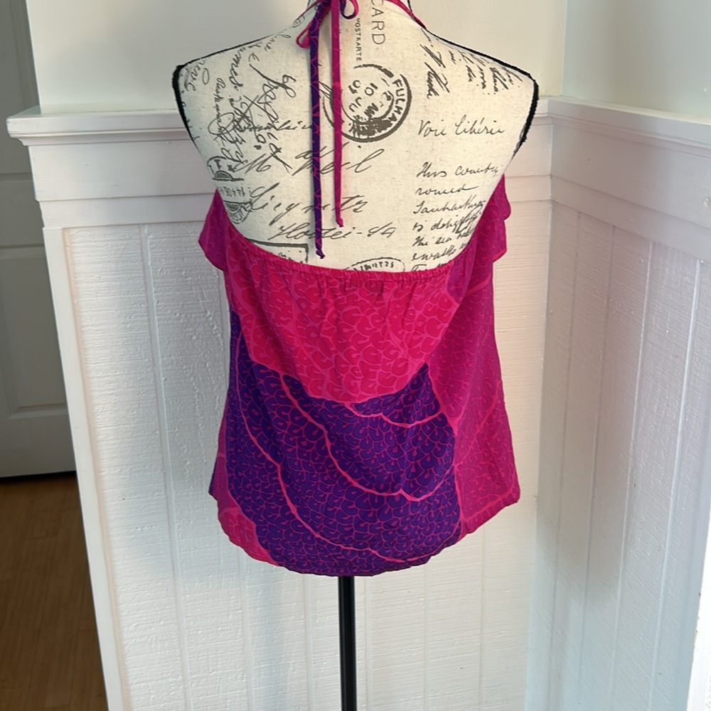 Trina Turk Hot Magenta & Purple Silk Halter Top size Medium - Picture 4 of 10